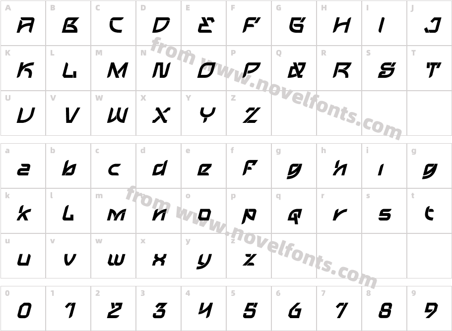 Galaksinos SlantCharacter Map