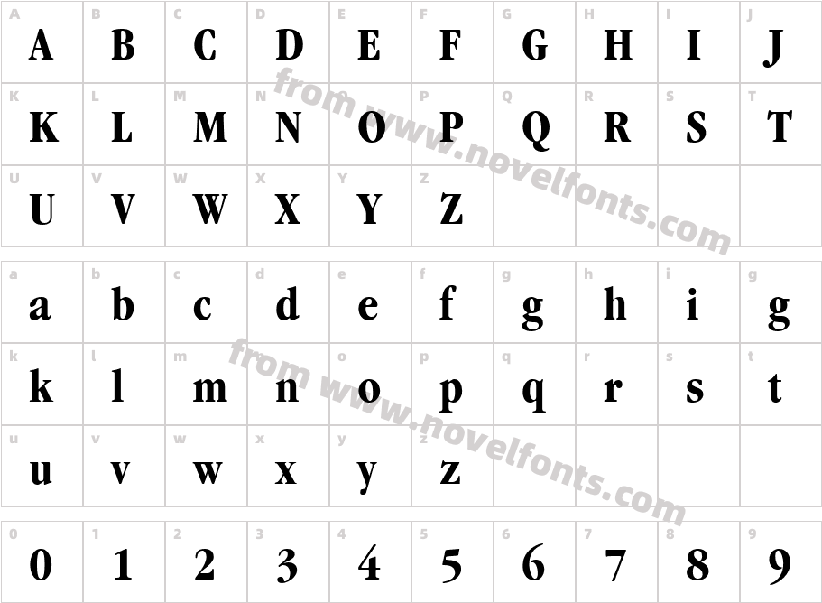 Garamond LT BookCondensedCharacter Map