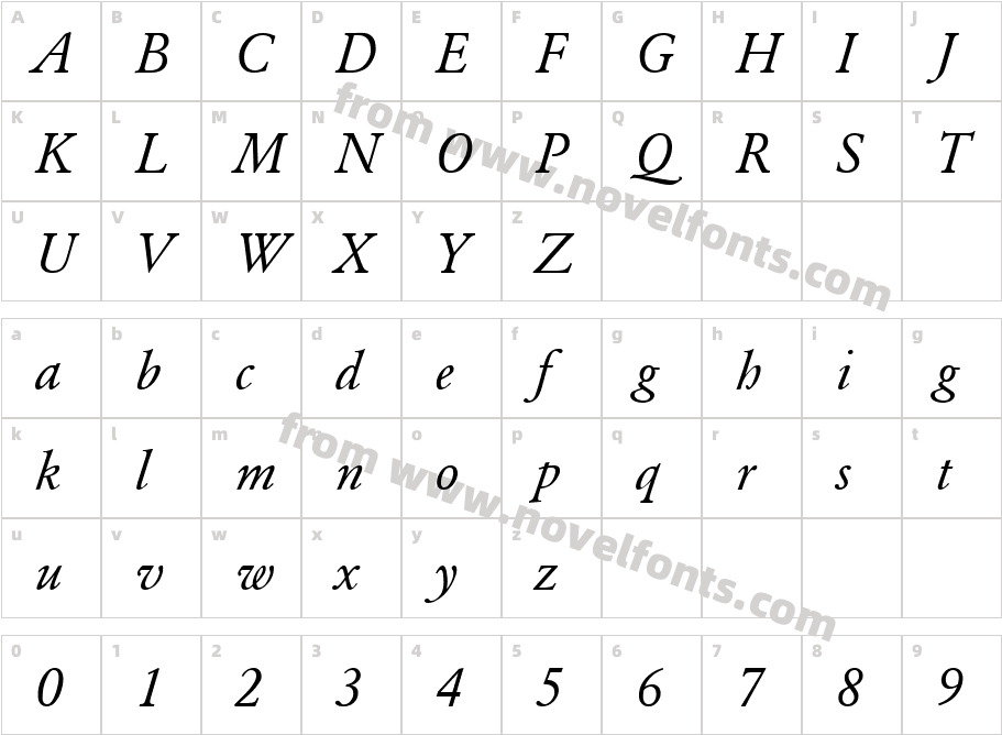 Garamond-RomanItalicCharacter Map