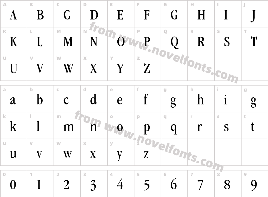 GaramondCondNormalCharacter Map