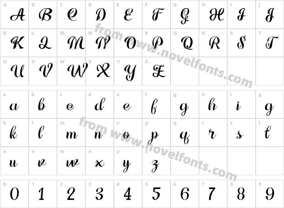 Glamela ScriptCharacter Map