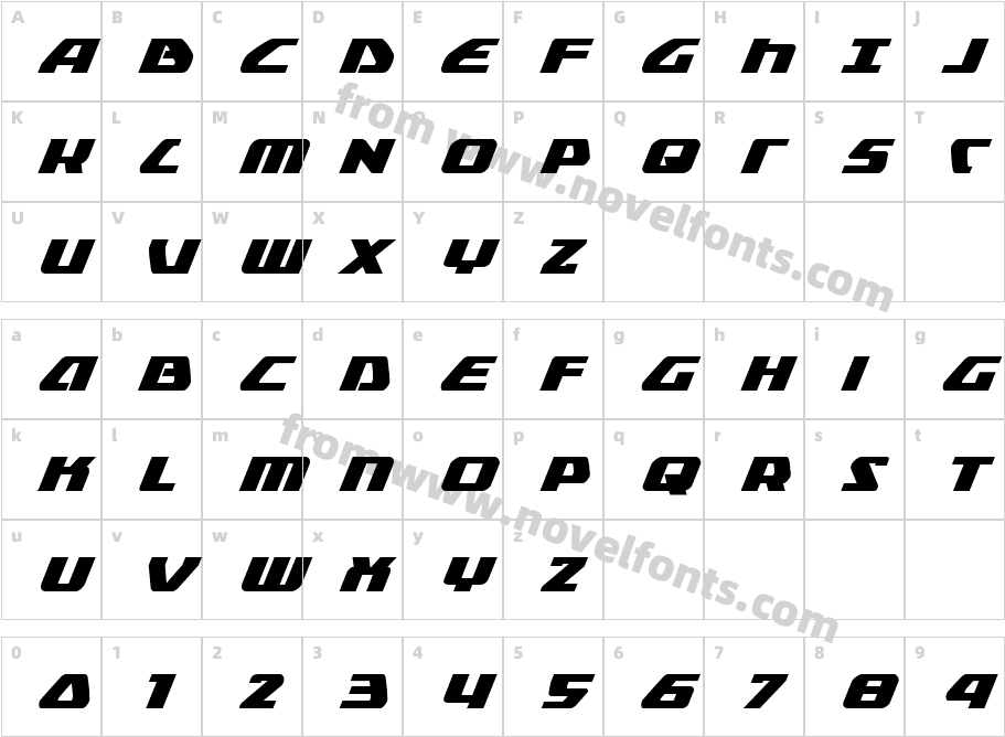 GlobalDynamicsBoldItalicCharacter Map