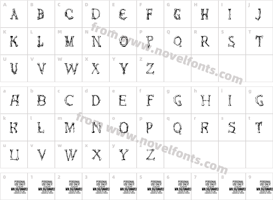 Gnarly Bone PERSONAL USE RegularCharacter Map
