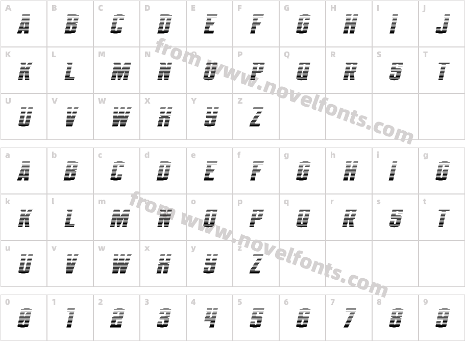 Gold Ingots Gradient ItalicCharacter Map