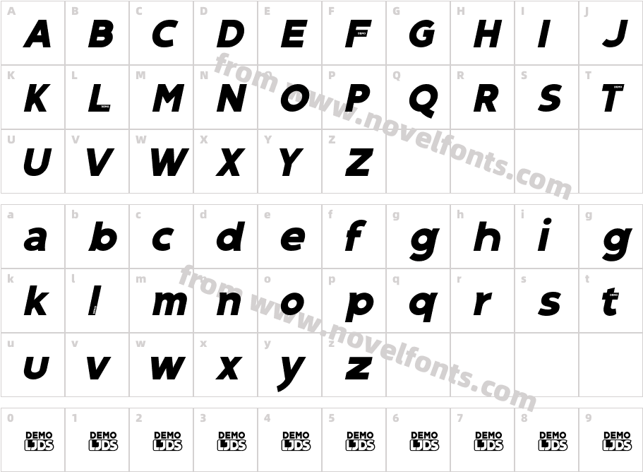 Gospel Sans Bold Italic DEMOCharacter Map