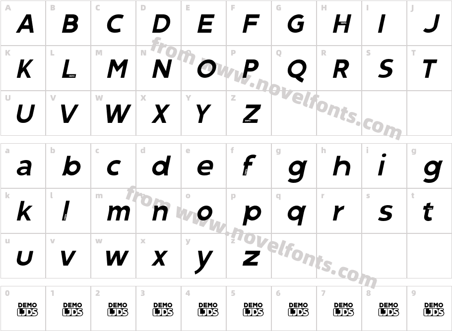 Gospel Sans Italic DEMOCharacter Map