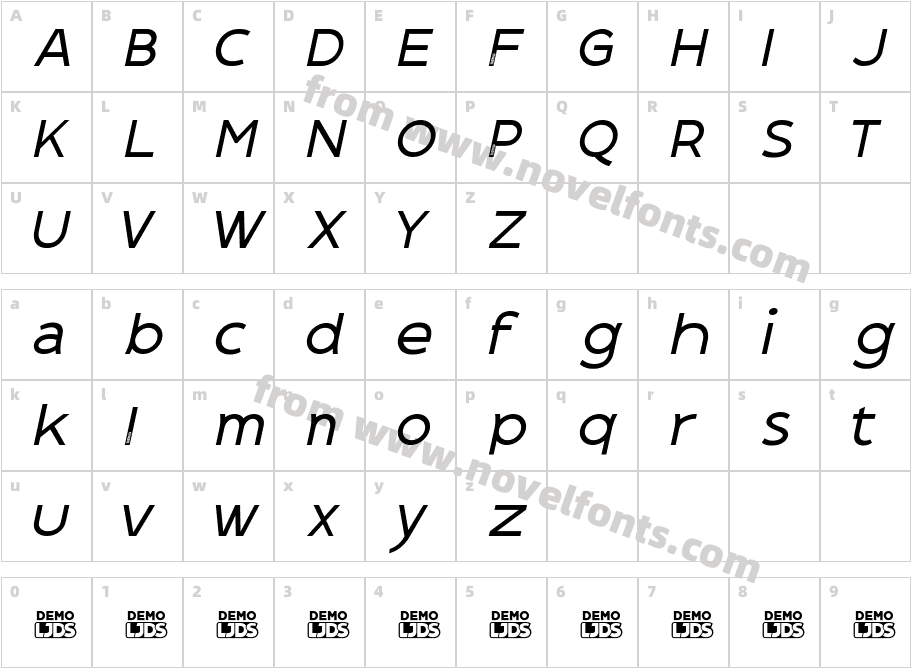 Gospel Sans Light Italic DEMOCharacter Map