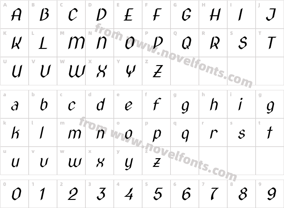 Gothica Book ObliqueCharacter Map