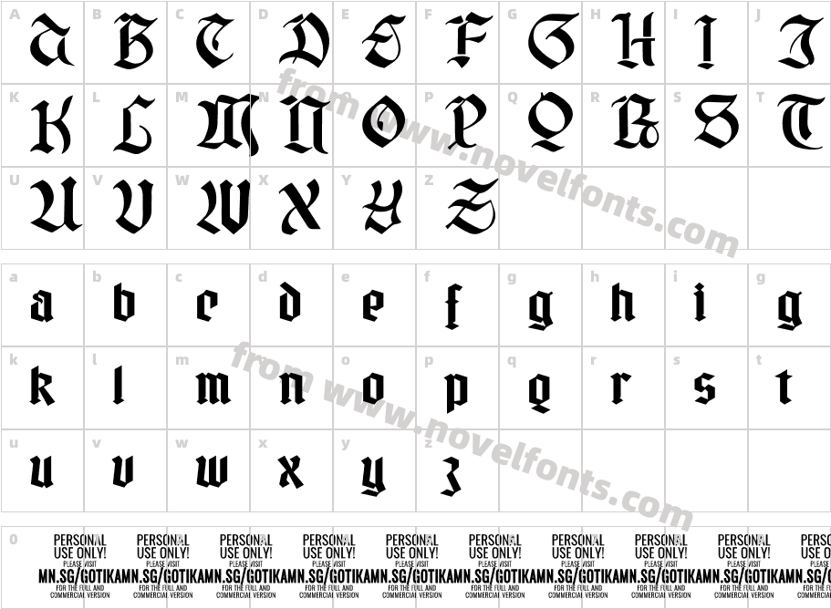 Gotika Strict PERSONAL USE RegularCharacter Map