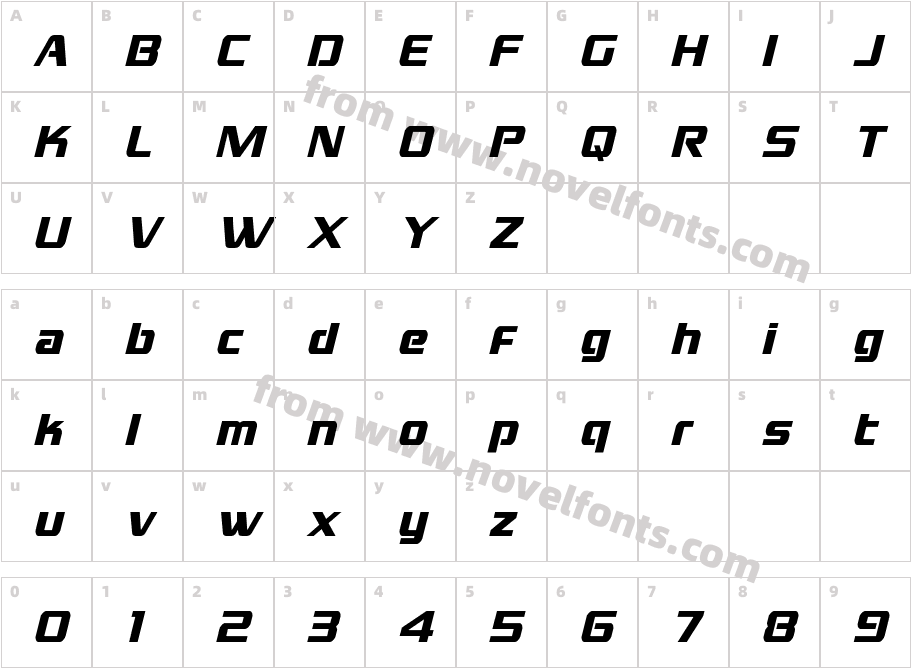 GrandNationalCondensedItalicCharacter Map