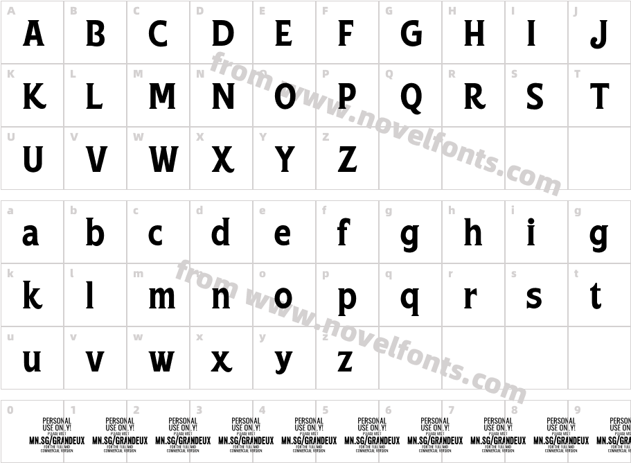 Grandeux Serif PERSONAL USE RegularCharacter Map