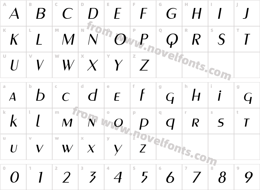 GreyhoundItalicCharacter Map