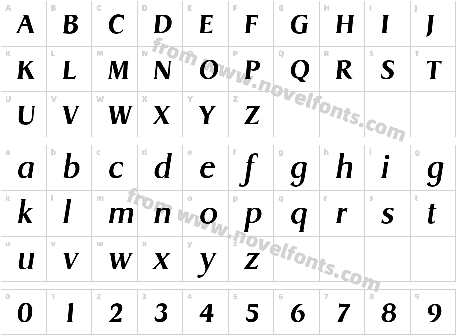 GriffonBoldItalicCharacter Map