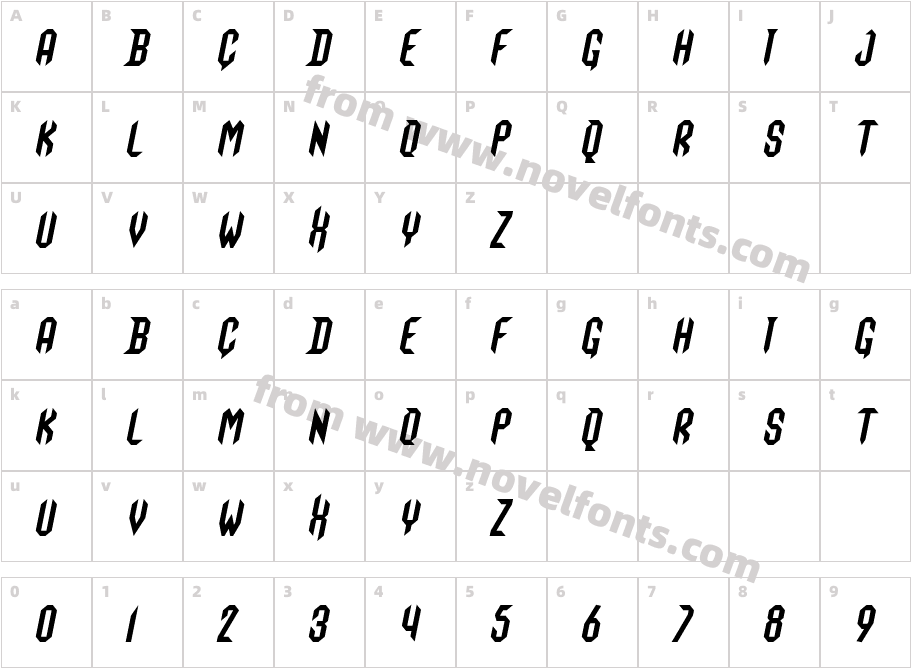 Grimoire Of Death ItalicCharacter Map