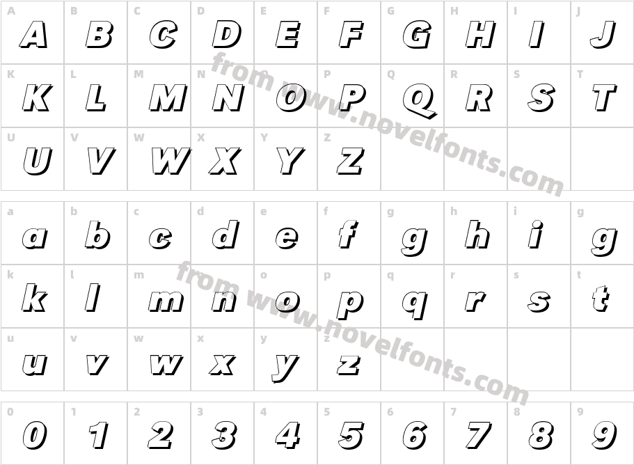 GroteskShBoldItalicCharacter Map