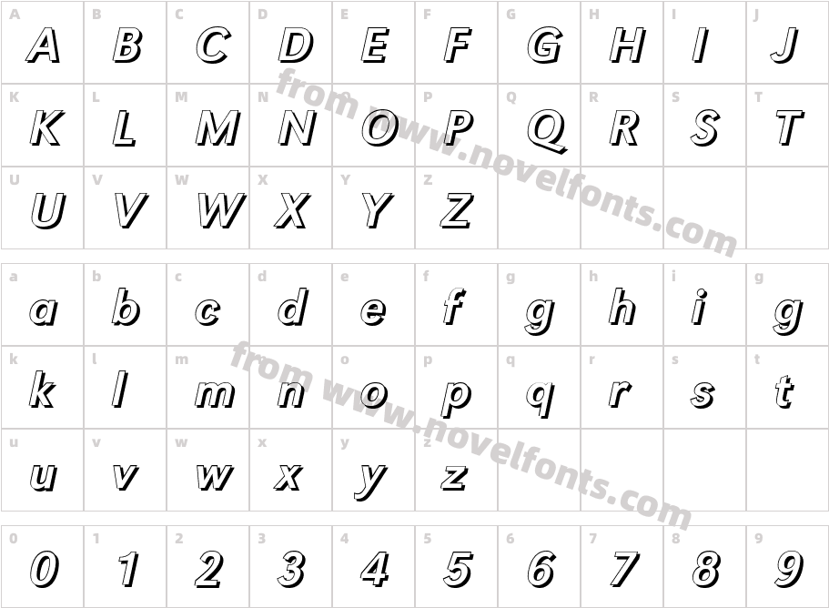 GroteskShItalicCharacter Map