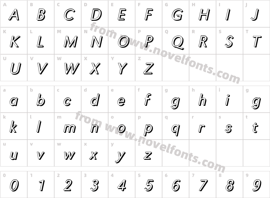 GroteskShLightItalicCharacter Map