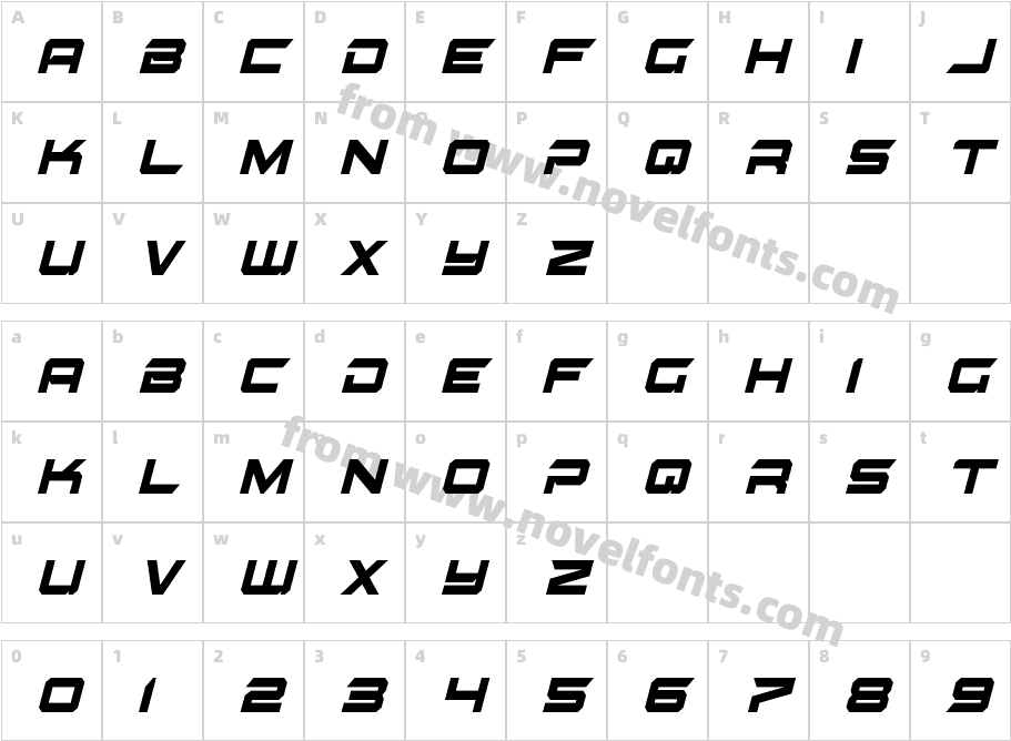 GypsyKillerCondensedItalicCharacter Map