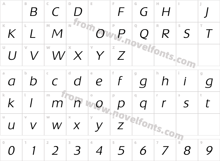 ExtensionLightItalicCharacter Map