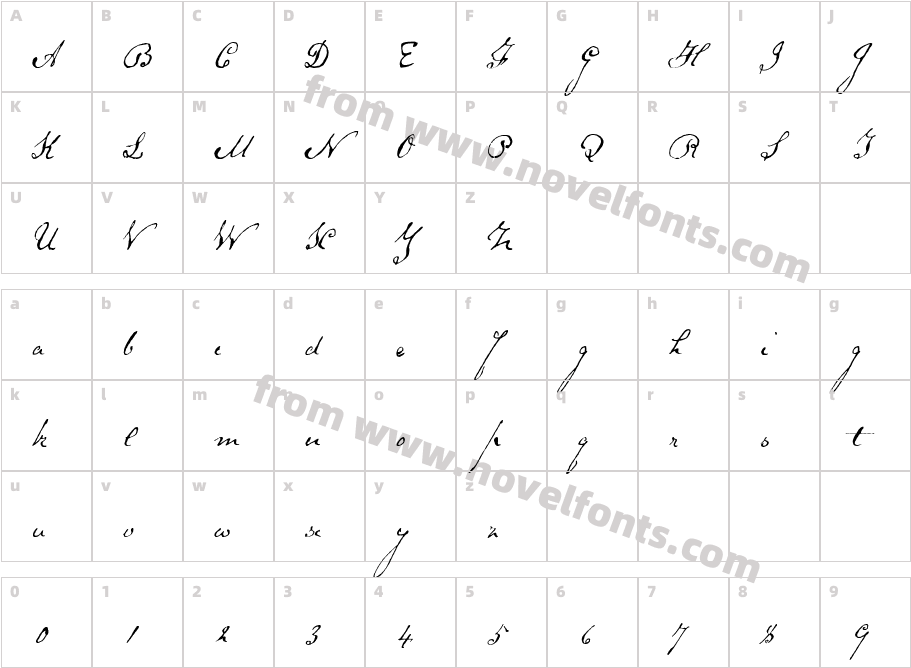 HW, FountPen - Schooner ScriptCharacter Map