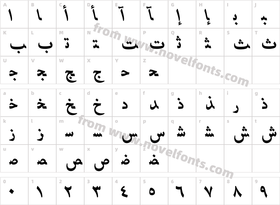 HafizArabic-BoldItalicCharacter Map