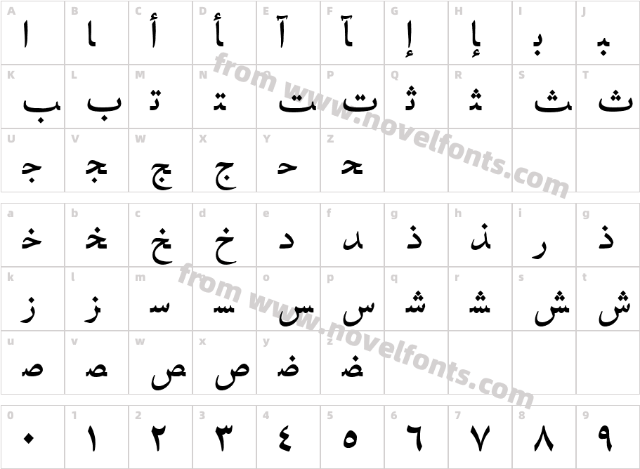 HafizArabicTT-RegularCharacter Map