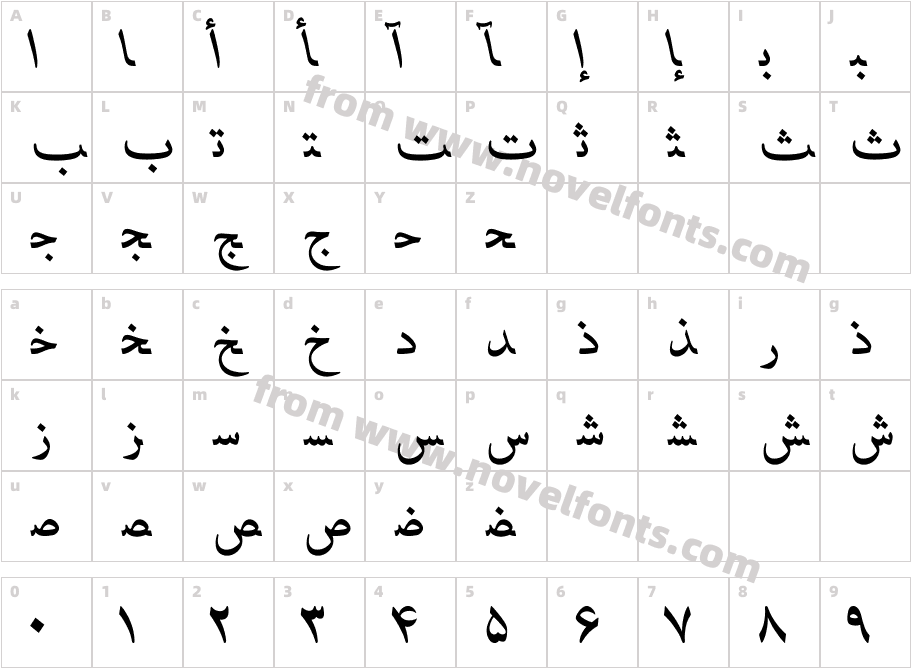 HafizPersian-ItalicCharacter Map