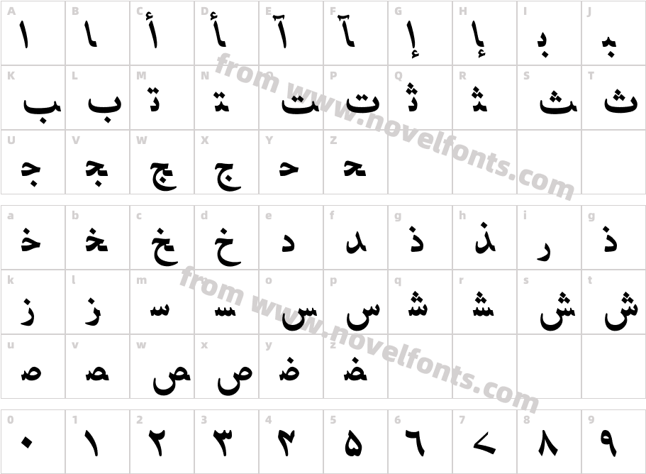 HafizUrdu-BoldItalicCharacter Map