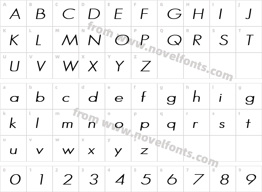 HalibutCondensed-ItalicCharacter Map