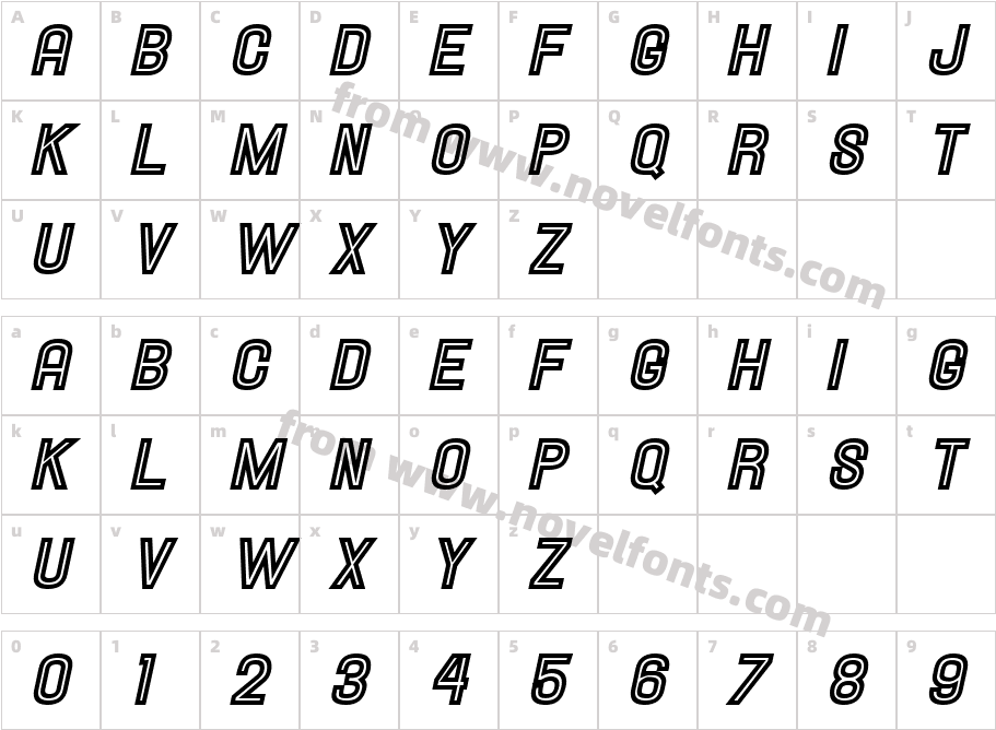 HallandaleInlineItalicJLCharacter Map