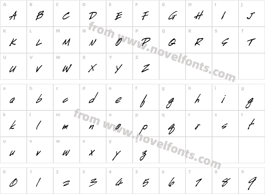 HandScript-BoldItalicCharacter Map