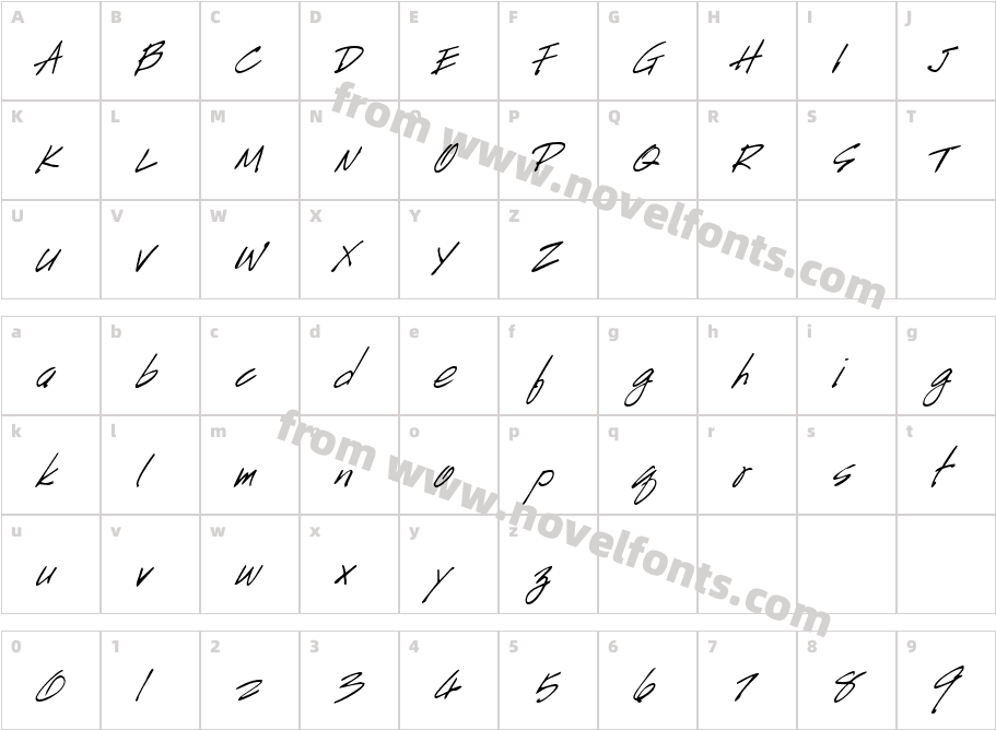 HandScript-ItalicCharacter Map