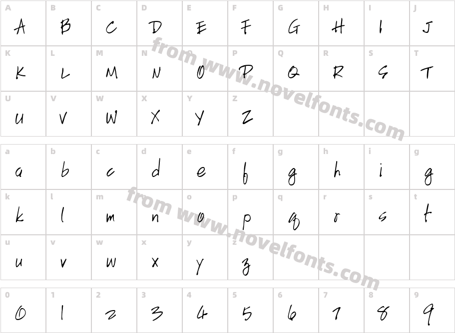 HandScriptLefty-ItalicCharacter Map