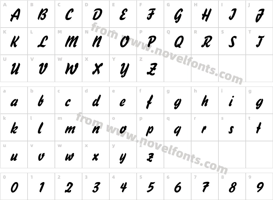 HandybrushItalicCharacter Map