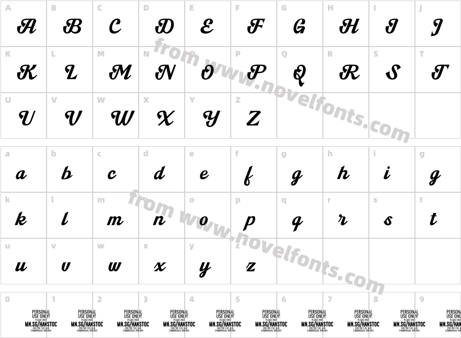 Hanstoc Script PERSONAL USECharacter Map