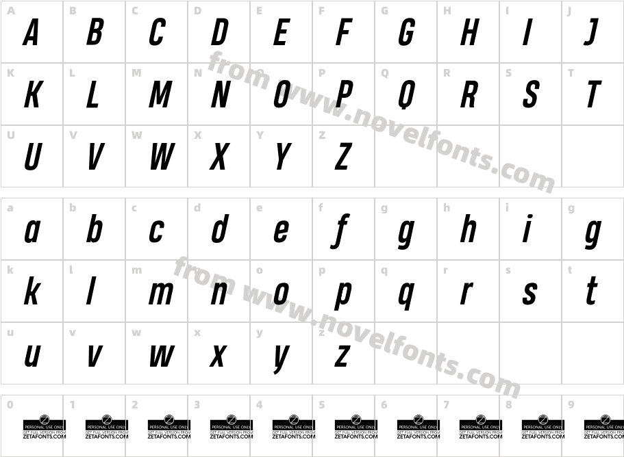 HeadingProTrial-BoldItalicCharacter Map