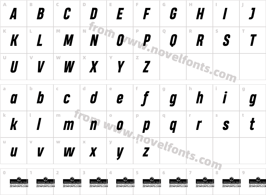 HeadingProTrial-ExtraBoldItalicCharacter Map