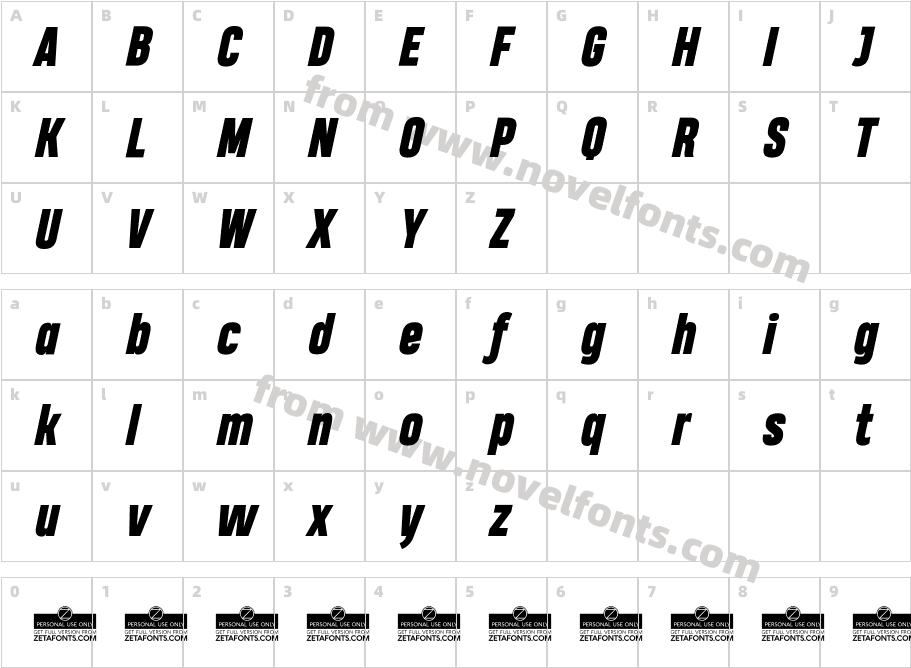 HeadingProTrial-HeavyItalicCharacter Map