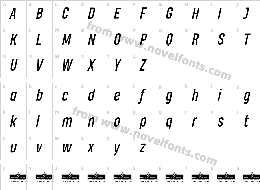 HeadingProTrial-ItalicCharacter Map