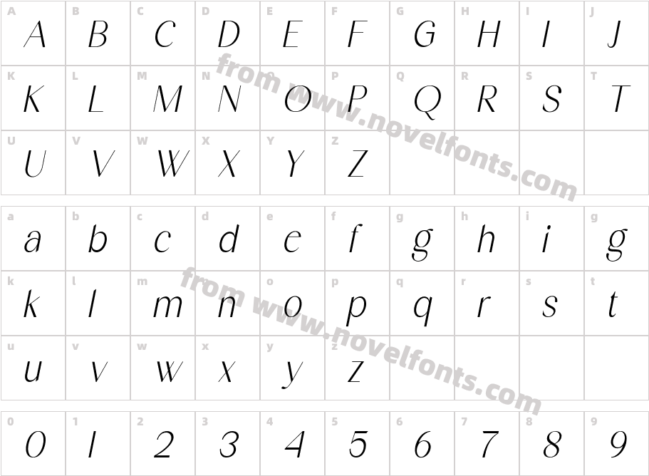 Herova Italic ObliqueCharacter Map