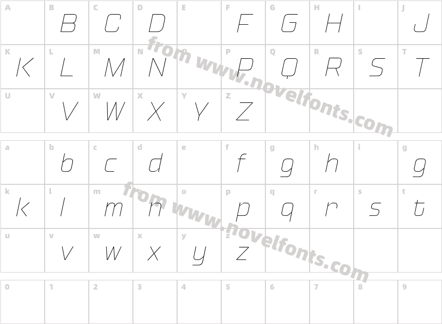 Hinnual DEMO Thin ItalicCharacter Map