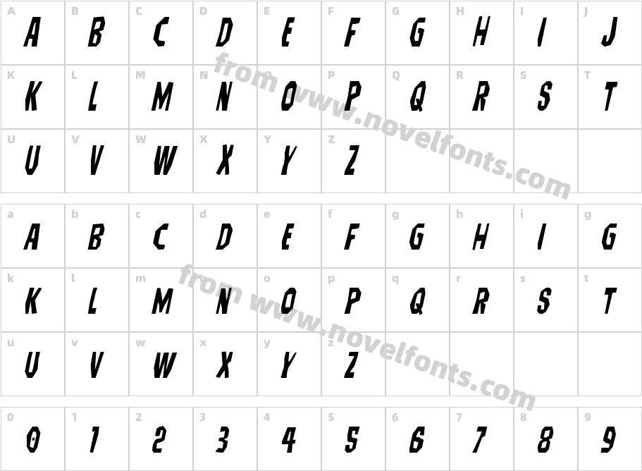 Hitchblock ItalicCharacter Map