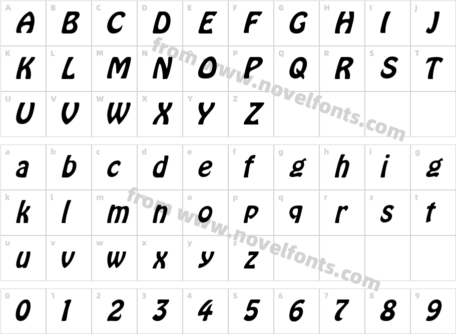 HoboRItalicCharacter Map