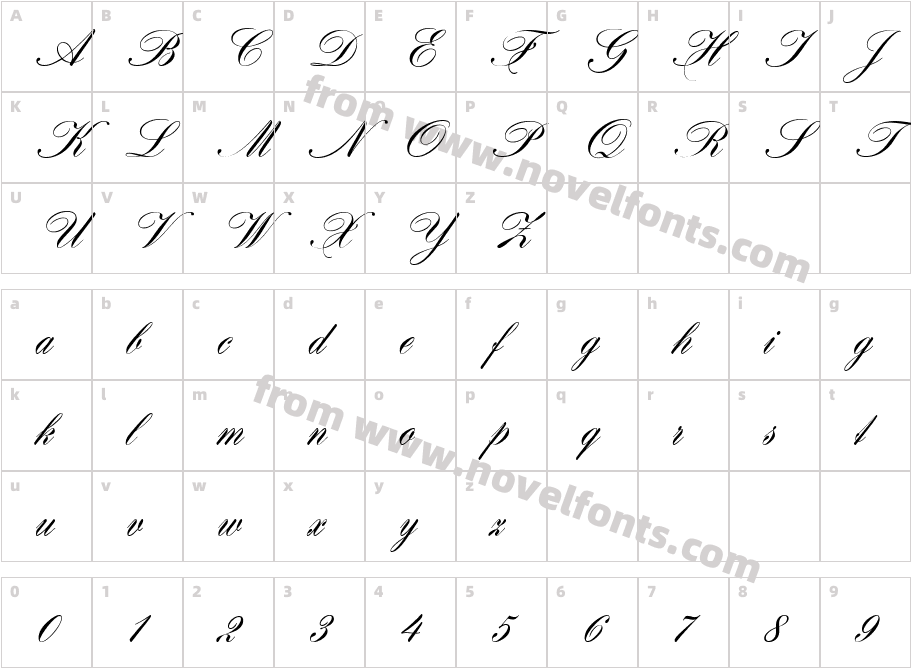 Hogarth Script EFCharacter Map