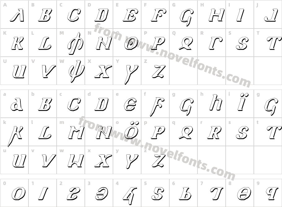 Holy Empire Shadow ItalicCharacter Map