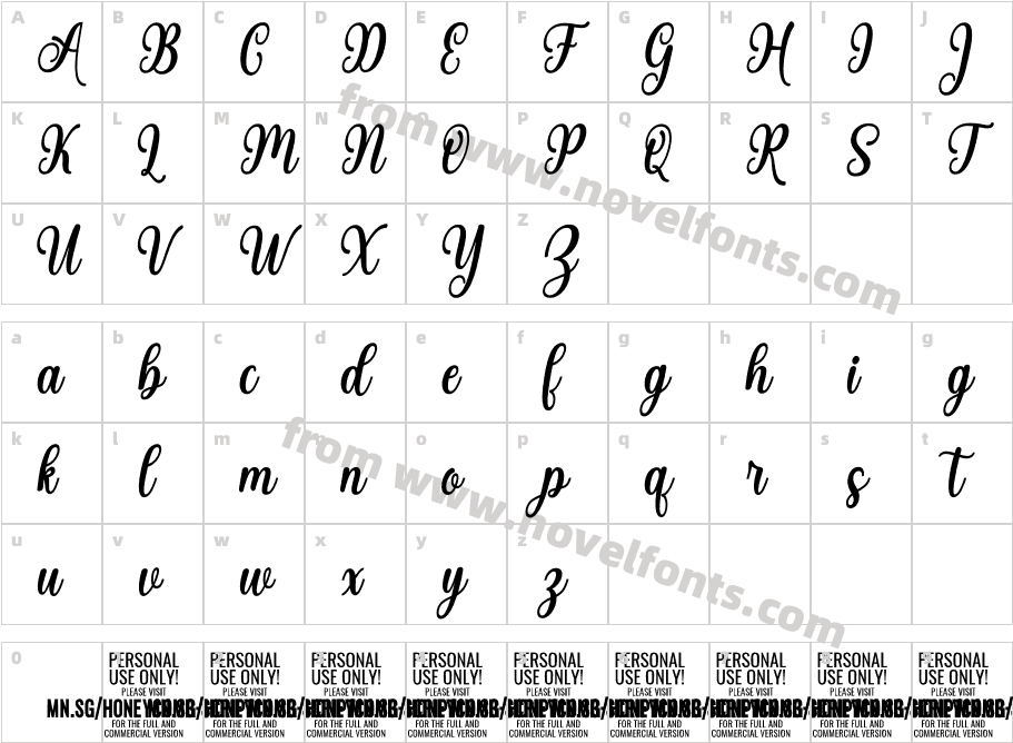 Honeycomb Script PERSONAL USE RegularCharacter Map