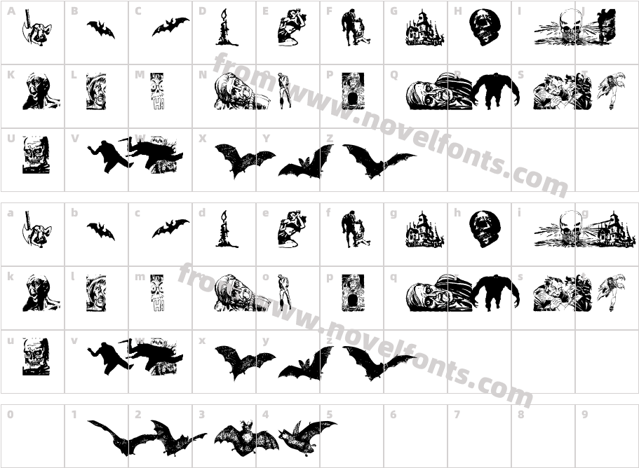 Horror DingbatsCharacter Map