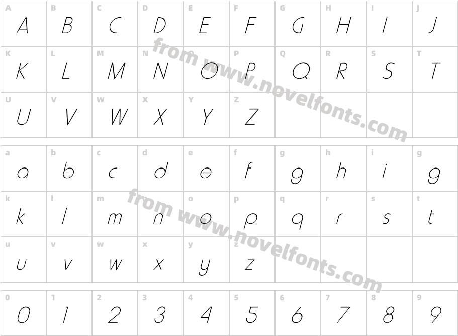 Howard-Light ItalicCharacter Map