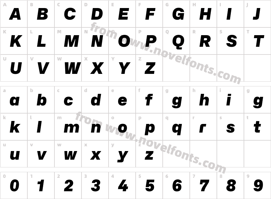 Hubot-Sans Black ItalicCharacter Map