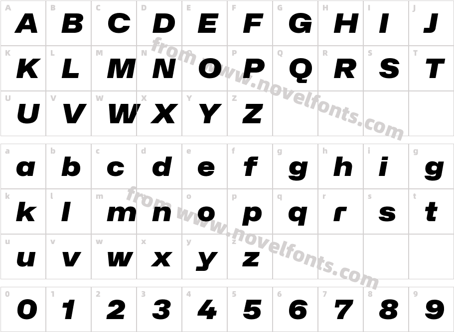 Hubot-Sans Black Wide ItalicCharacter Map